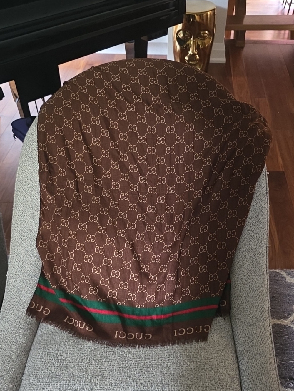 Brown Monogram Scarf with Green-Red Accent Guicci Inspired